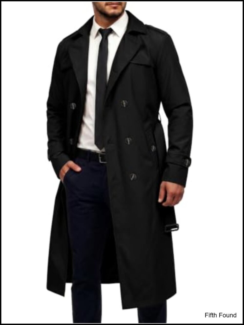 Men's Double Breasted Trench Coat Slim Fit Long Overcoat
